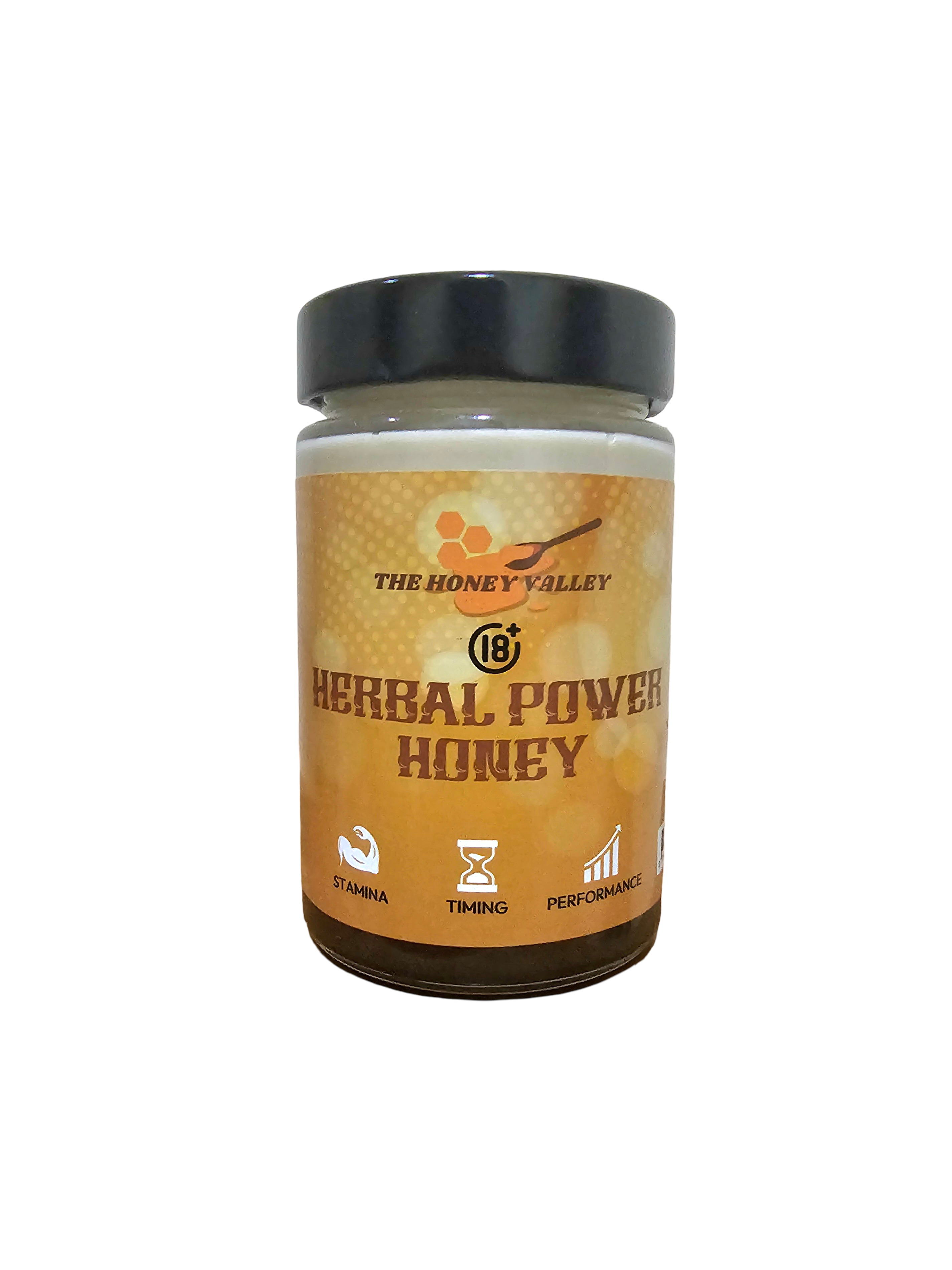 Herbal Power Honey jar with natural ingredients for men's energy and immunity support