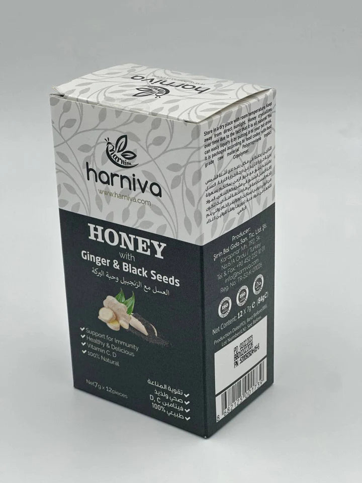 Honey with Ginger & Black Seeds (12 Spoons Per Pack)